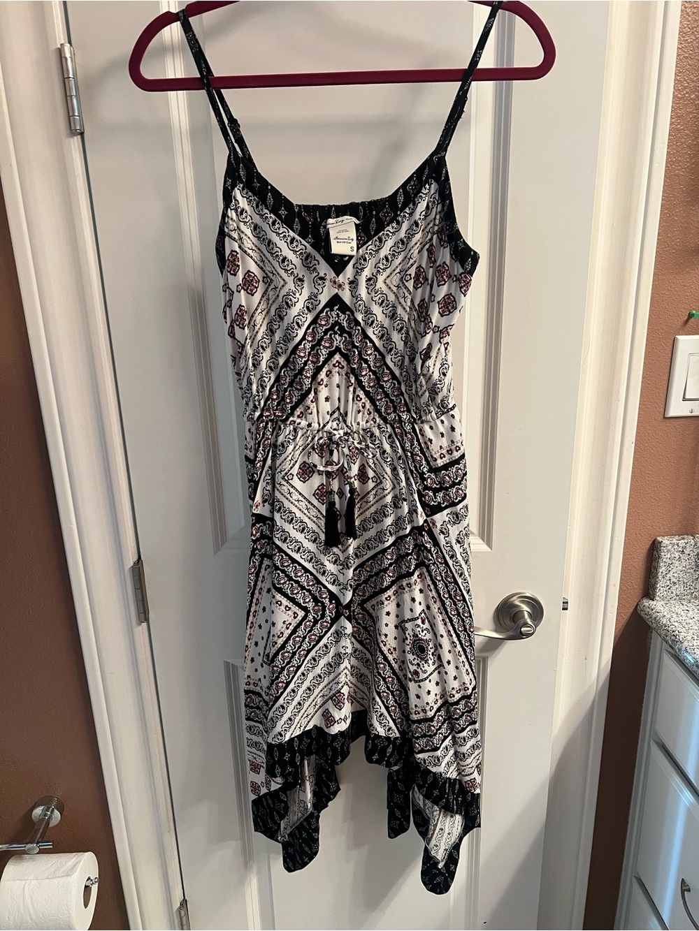 Boho Print Spaghetti-Strap High-Low Dress in White and Black